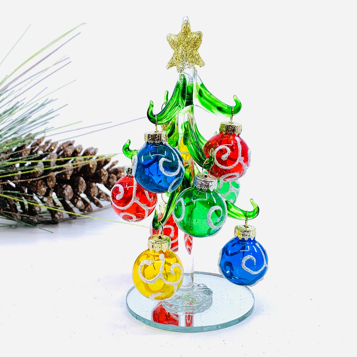 Glass Decorated Swirl Ornament Tree 18