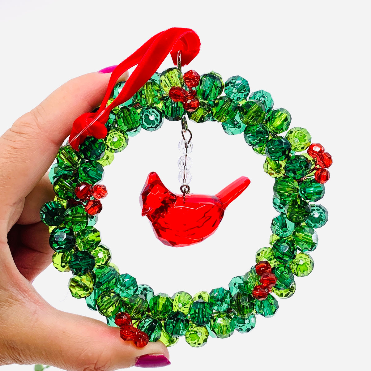 Acrylic Cardinal Berry Wreath Ornament