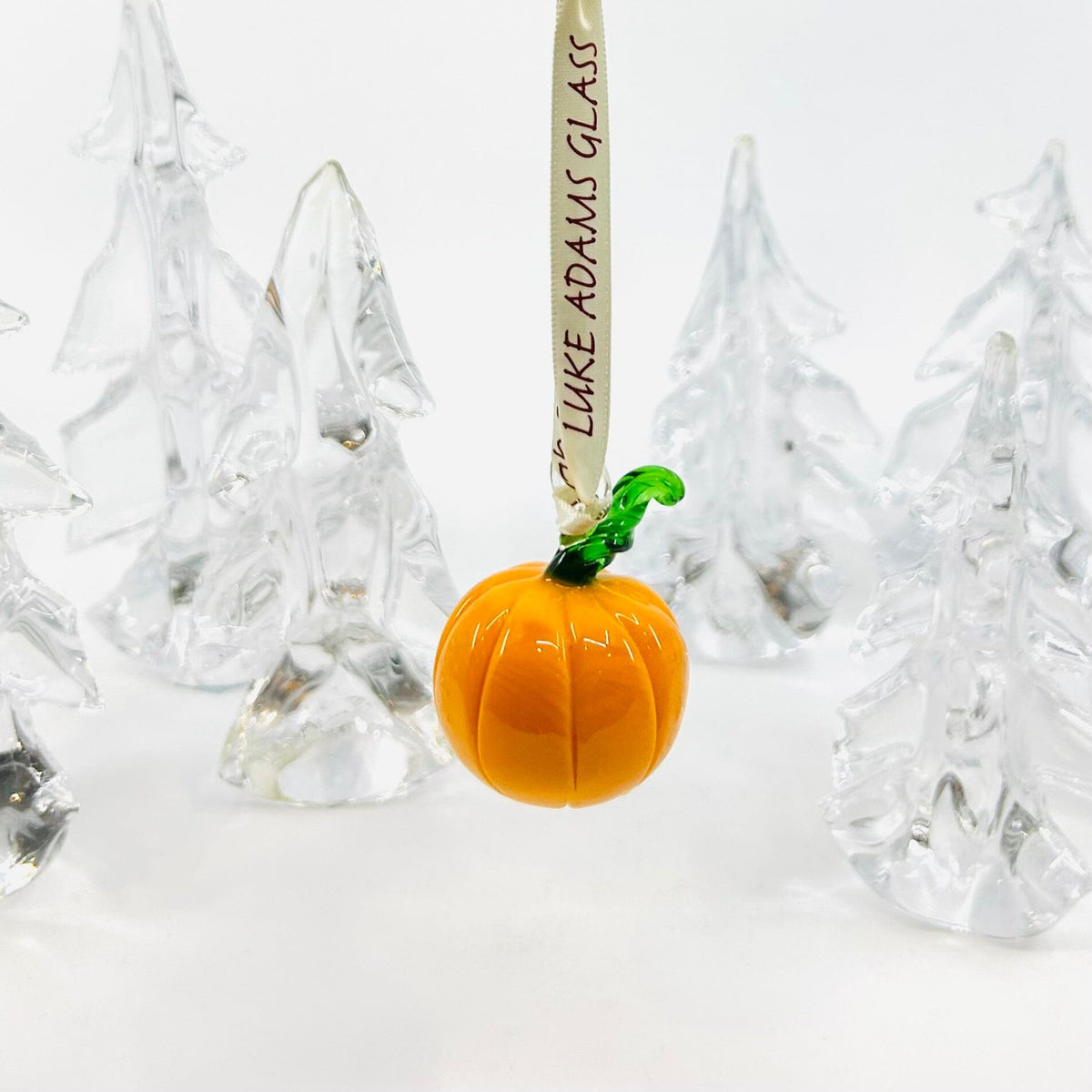 Signature Luke Adams Glass Pumpkin Ribbon Glass Ornament Ornament Art Studio 