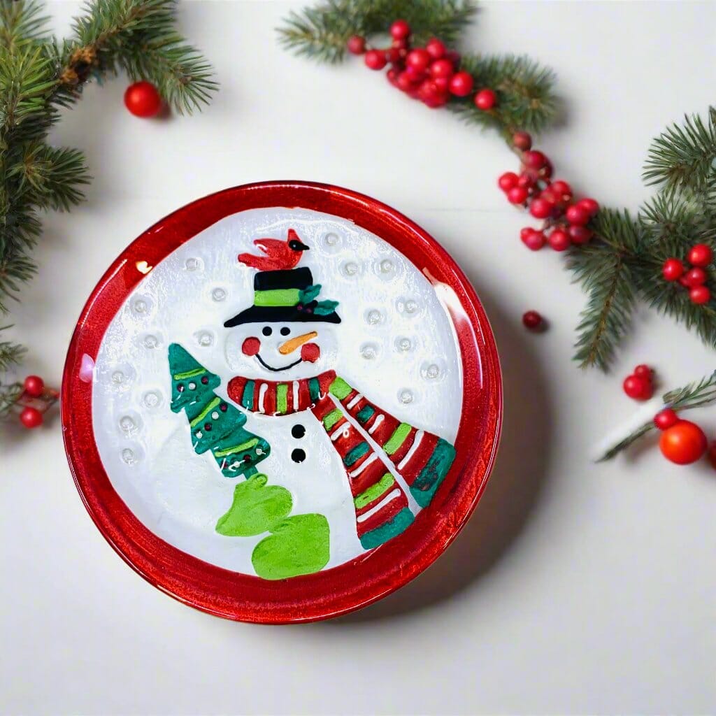 Glass Fusion Plate 59, Mr Snowman Mini Plate Demdaco 