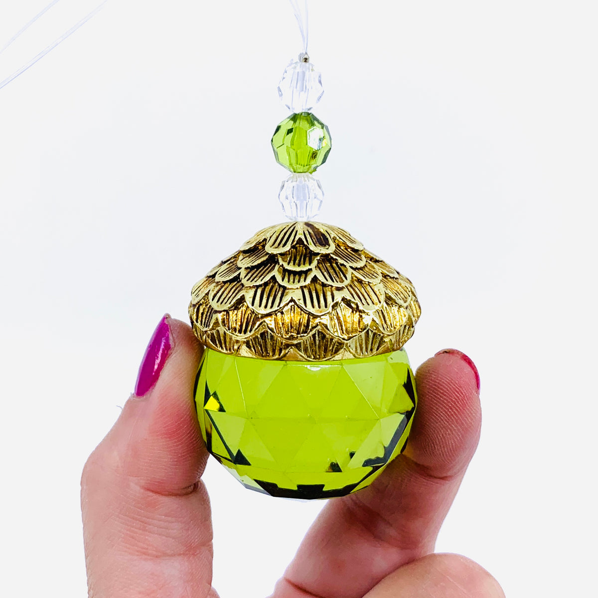 Acorn Crystal Ornament, Green