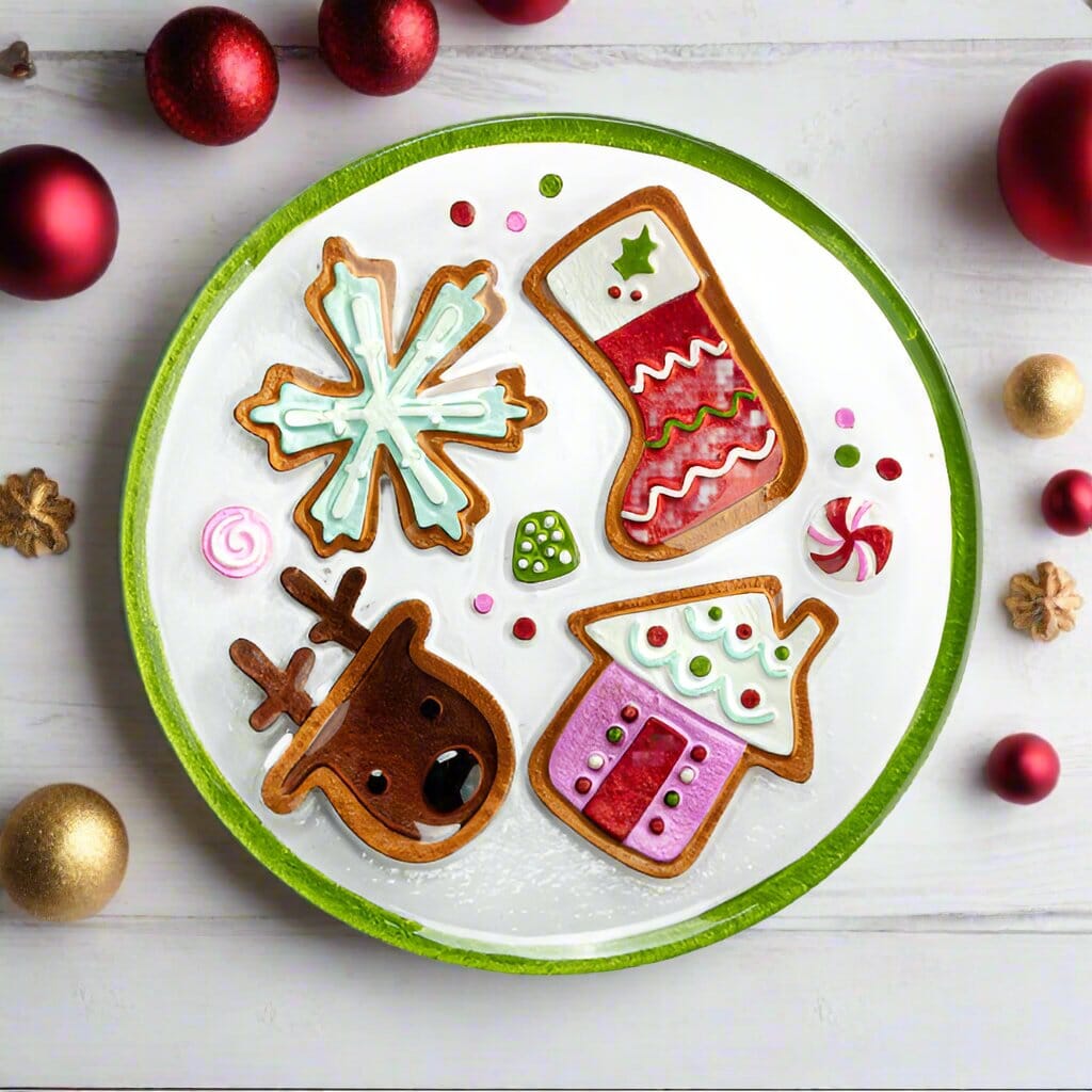 Glass Fusion Plate 66, Christmas Cookies Plate Demdaco 