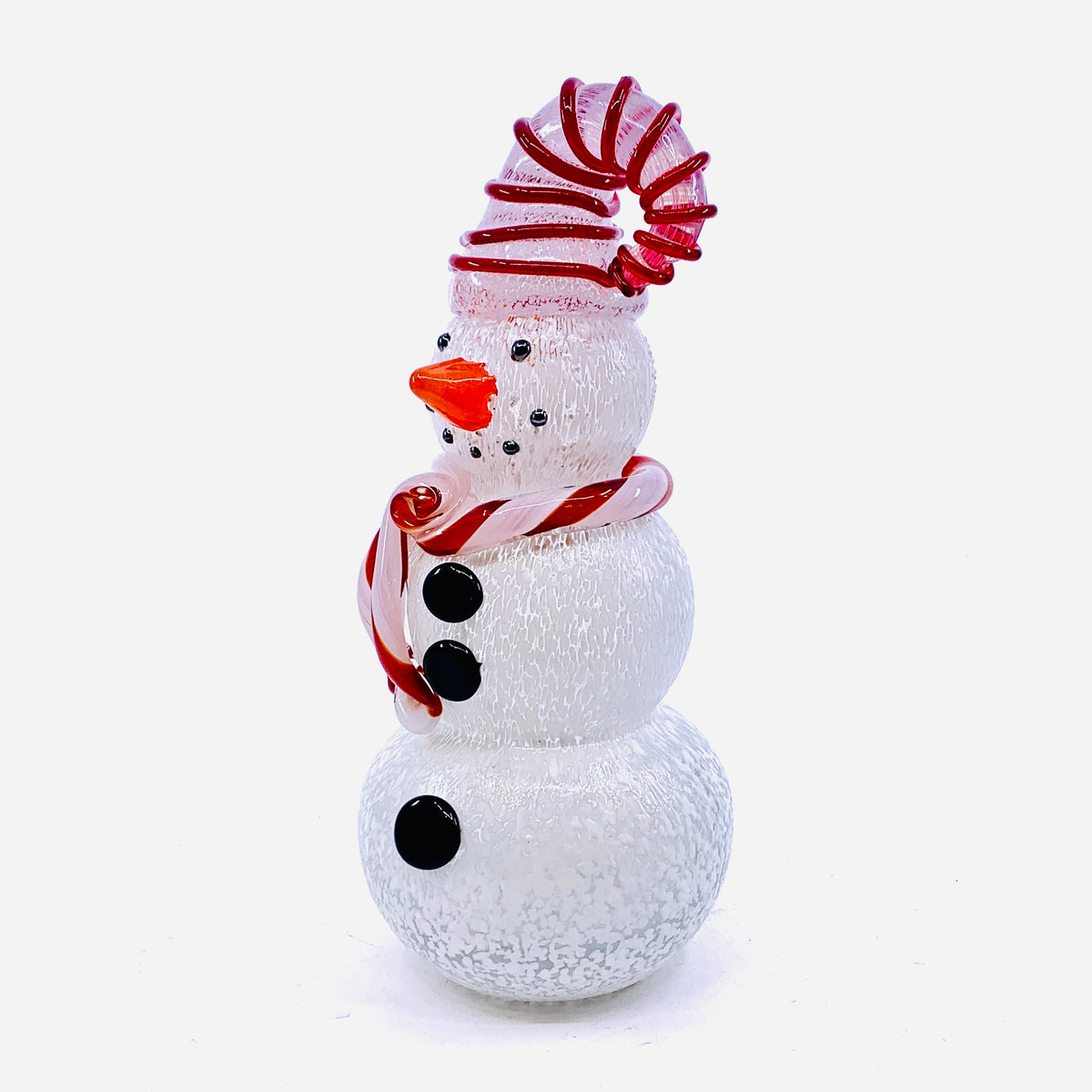 Blown Glass Snowman - Red Striped Hat