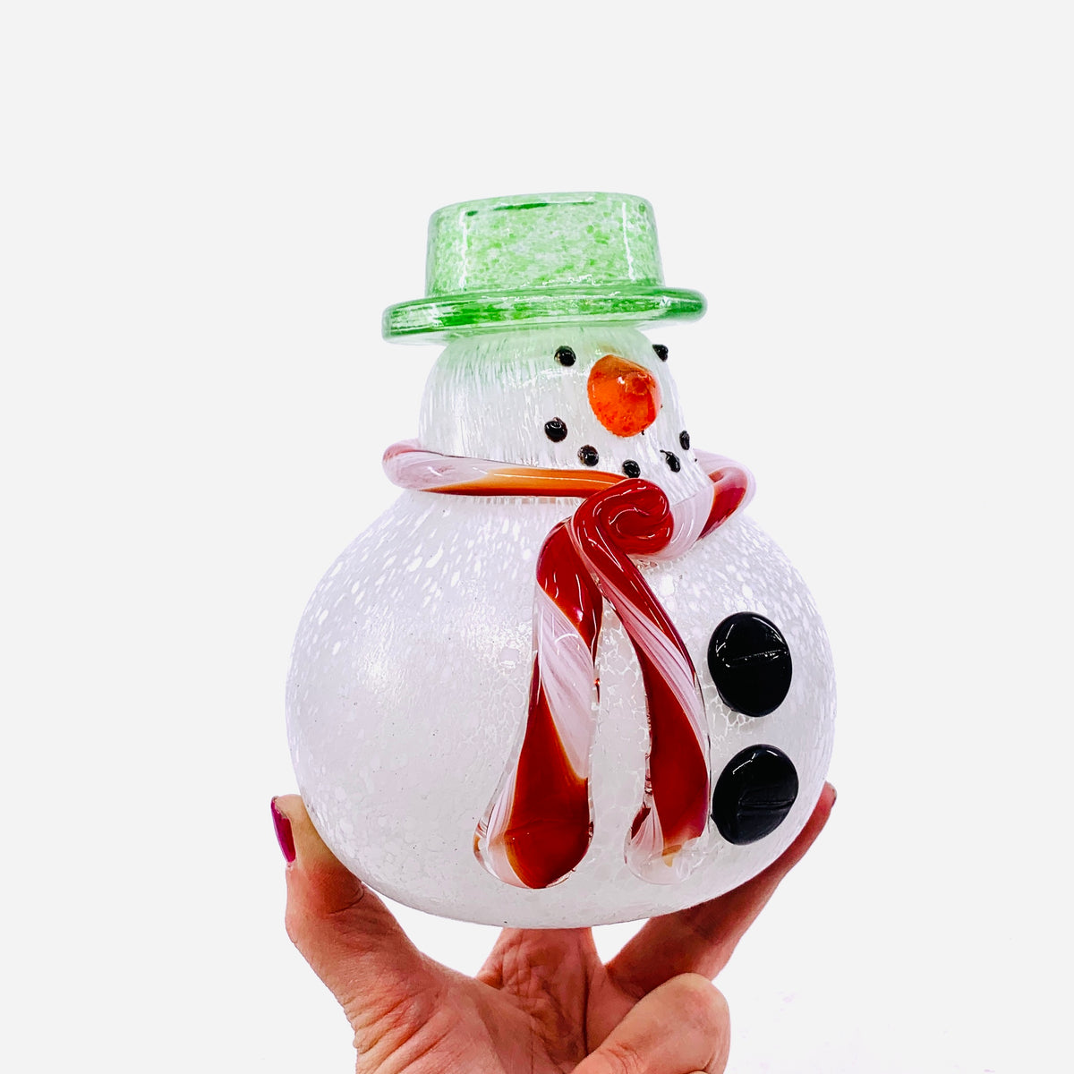 Blown Glass Snowman- Green Hat