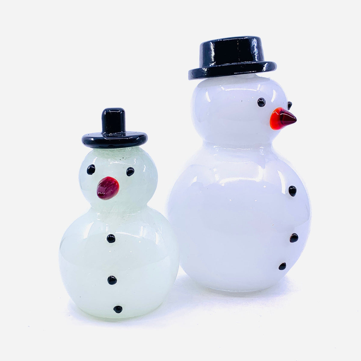 Blown Glass Snowman - Black Top Hat Diamond Star 