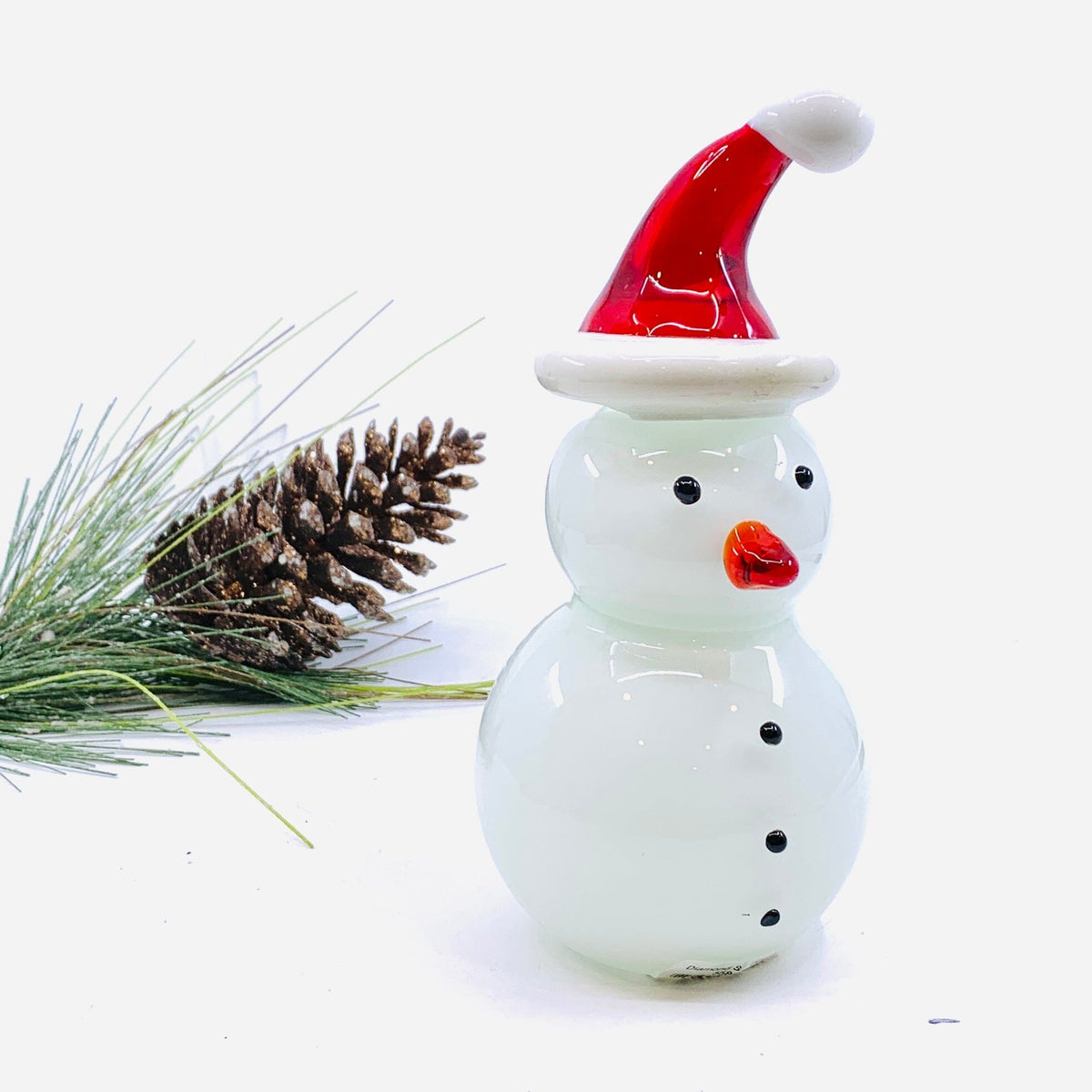 Blown Glass Snowman - Red Santa Hat Diamond Star 