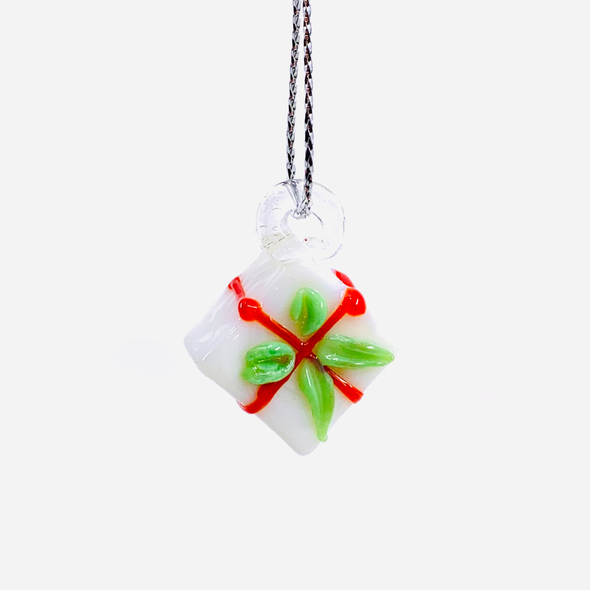 Tiny Glass White Present Ornament