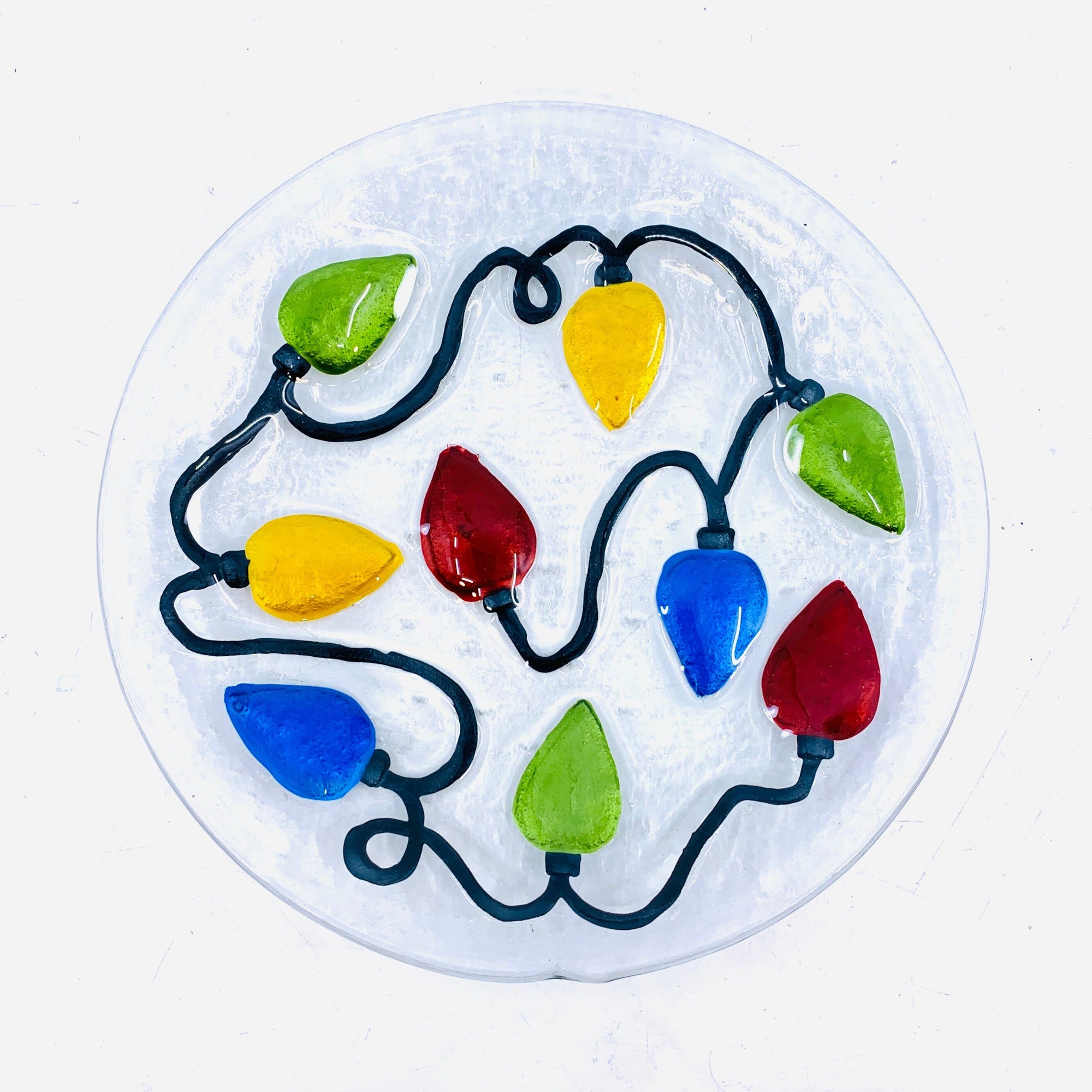 Glass Fusion Plate 63, Holiday Lights Mini Plate Demdaco 