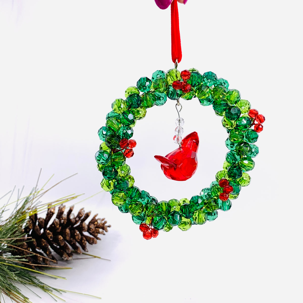 Acrylic Cardinal Berry Wreath Ornament