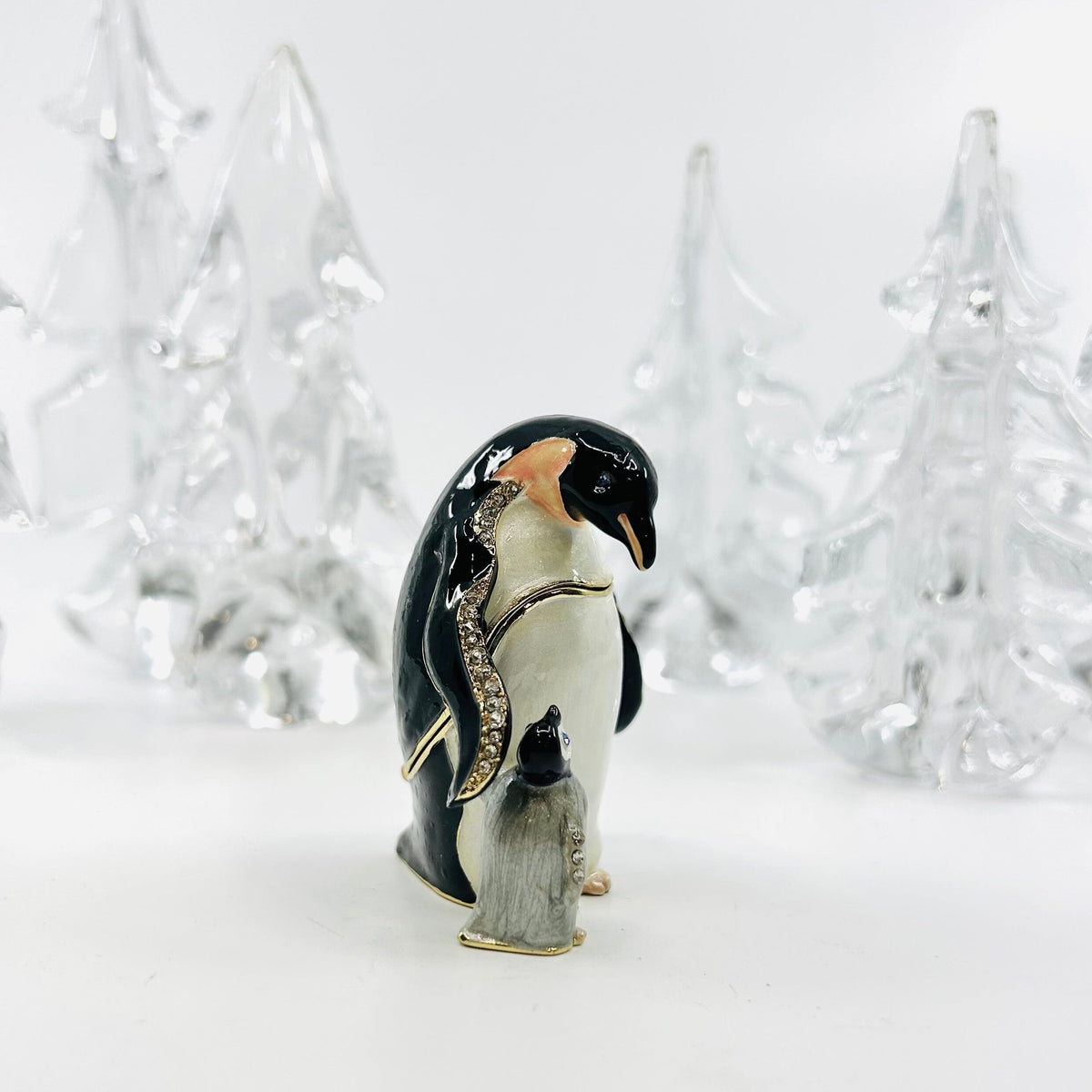 Bejeweled Enamel Trinket Box 18, Penguin and Baby Decor Kubla Craft 