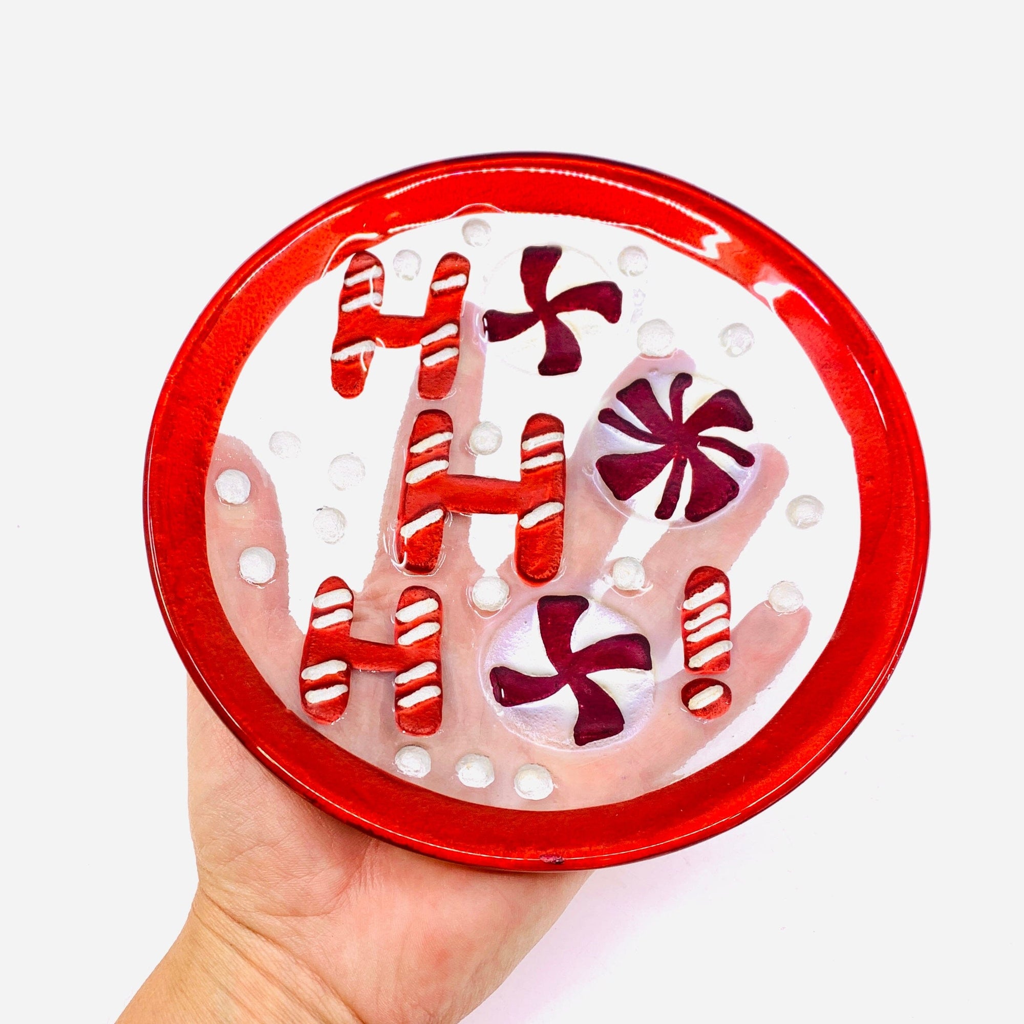 Glass Fusion Plate 62, HO HO HO Mini Plate Demdaco 