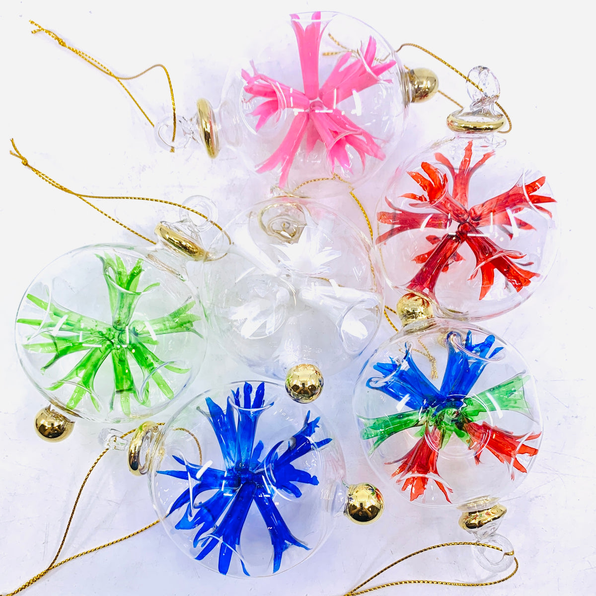 Hand Blown Starburst Ornaments, Multi Small