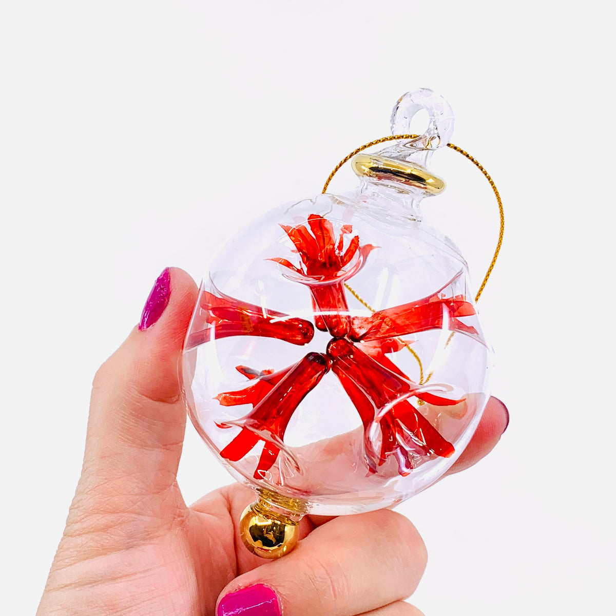 Hand Blown Starburst Ornaments, Red Small