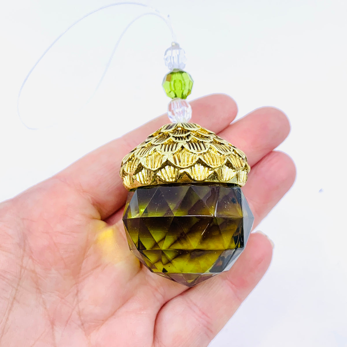 Acorn Crystal Ornament, Green