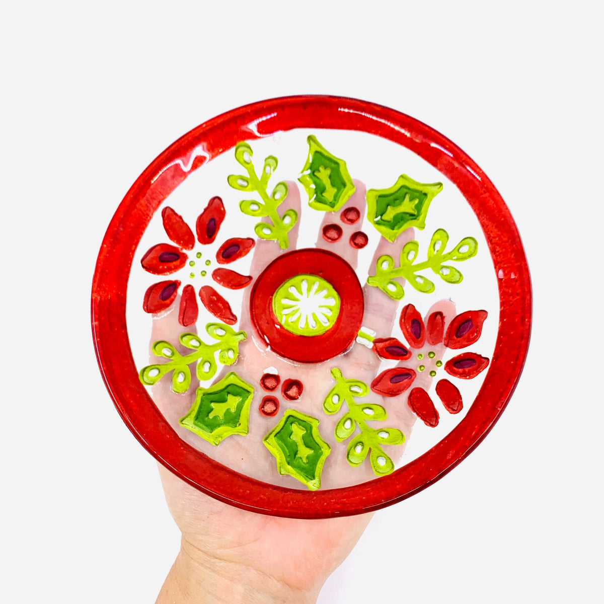 Glass Fusion Plate 57, Holly Pattern Mini Plate Demdaco 