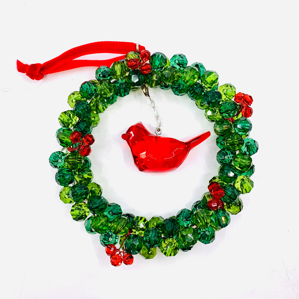 Acrylic Cardinal Berry Wreath Ornament