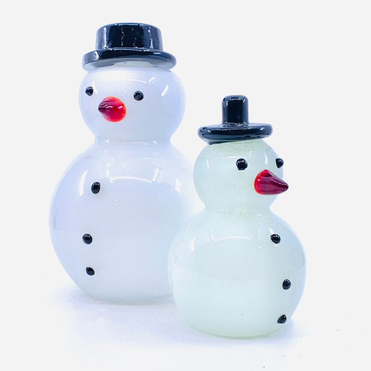 Blown Glass Snowman - Black Top Hat Diamond Star 