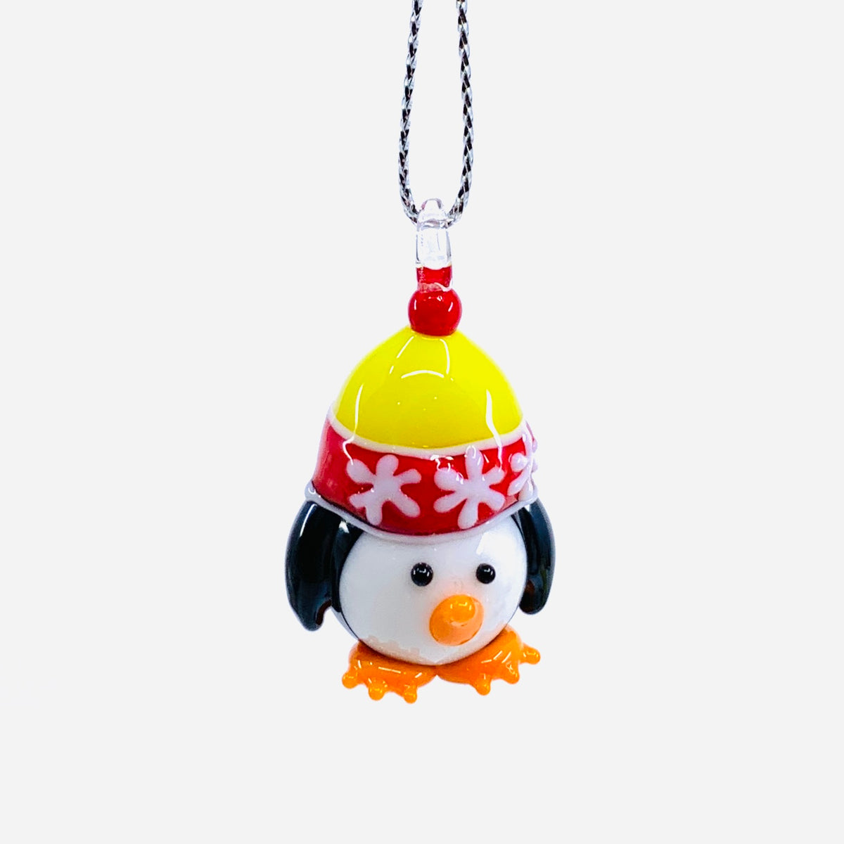 Tiny Glass Penguin Ornament, Yellow Hat