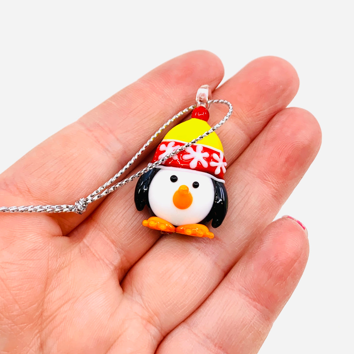 Tiny Glass Penguin Ornament, Yellow Hat