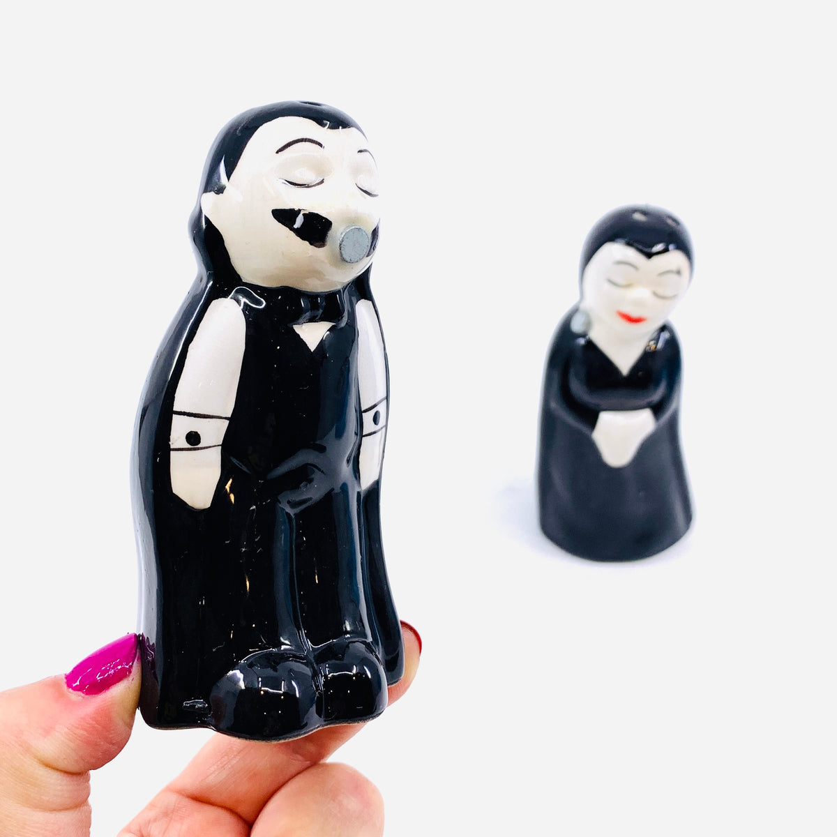 Ceramic Salt and Pepper Shakers, Mr &amp; Mrs Dracula