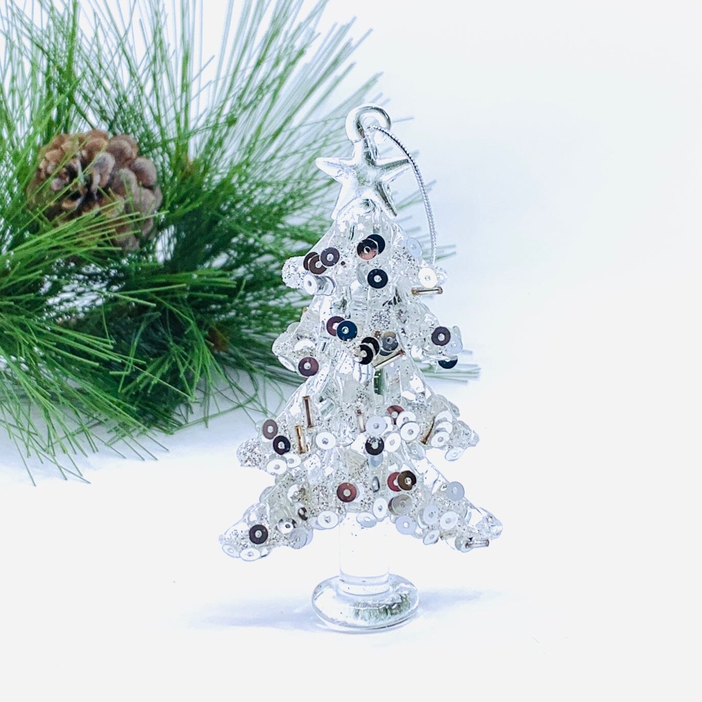 Glass Bedazzled Tree Ornament, Silver Ornament GANZ 