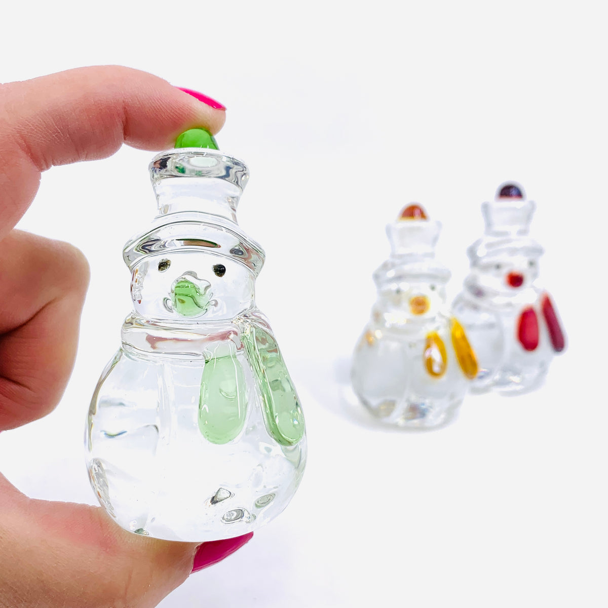 Glass Holiday Snowman, Green