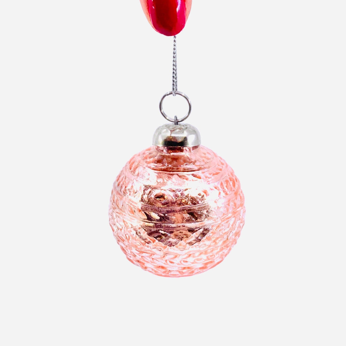 Mercury Glass Embossed Ornament 22, Rose Pink India House Brass 