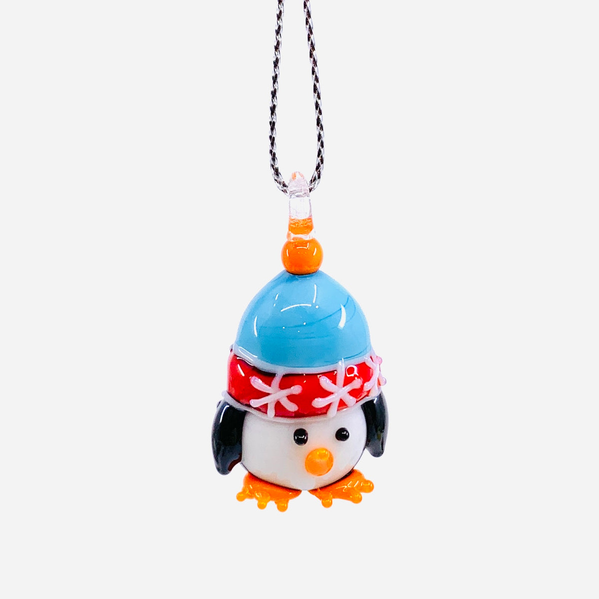 Tiny Glass Penguin Ornament, Blue Hat