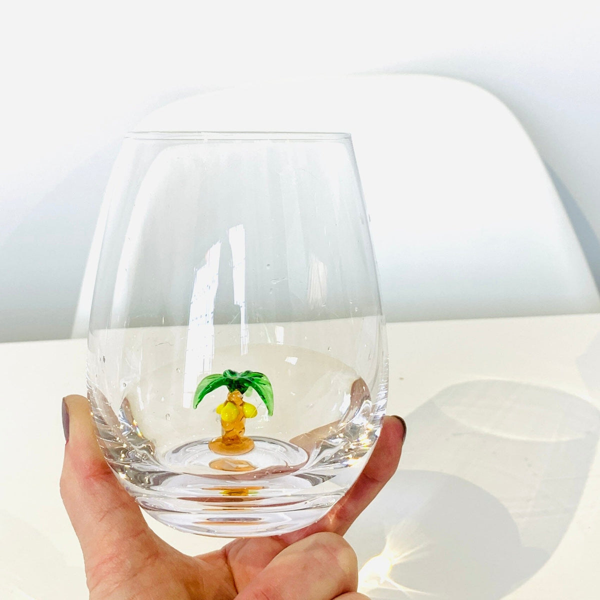 Tiny Animal Large Pour Wine Glass, Palm Tree Decor Creative Co-Op 