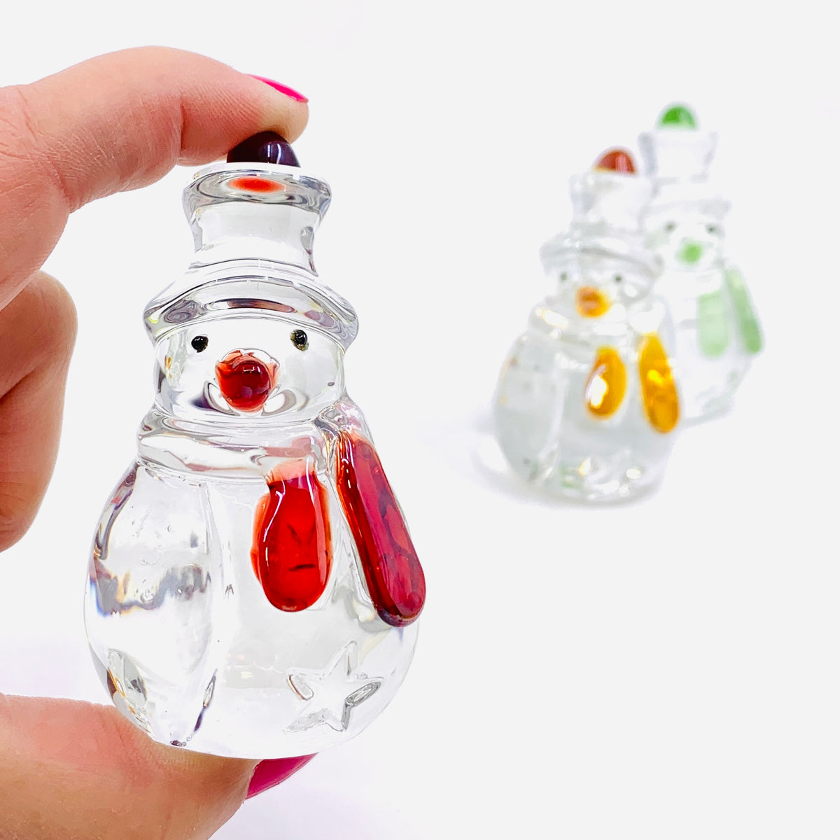 Glass Holiday Snowman, Red