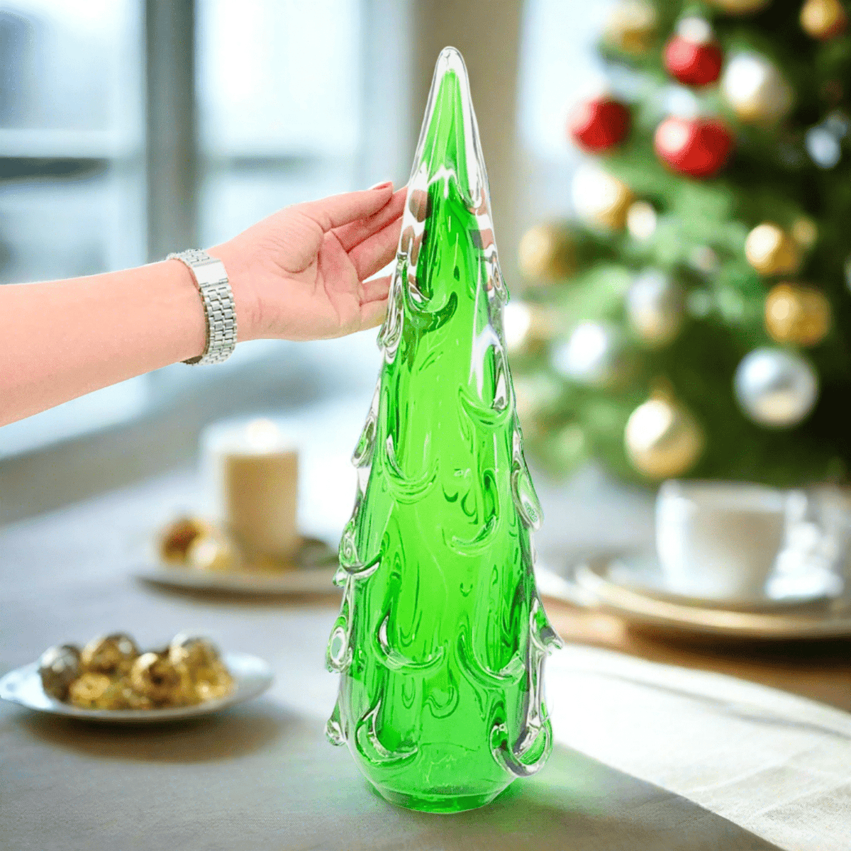 Snow Drift Blown Glass Tree, Green Large