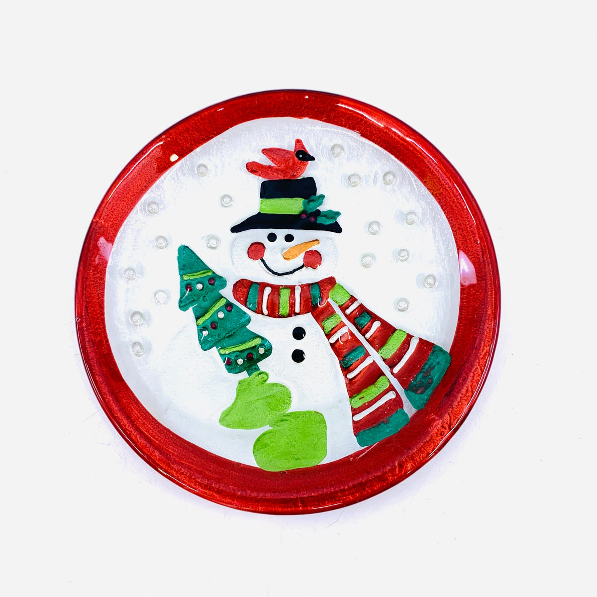 Glass Fusion Plate 59, Mr Snowman Mini Plate Demdaco 