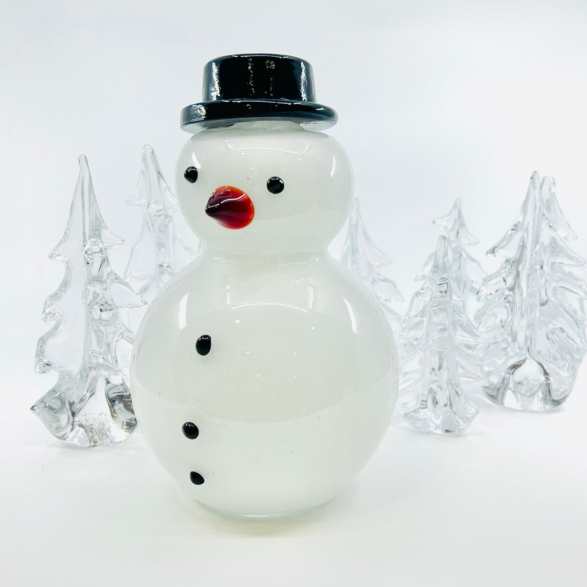 Blown Glass Snowman - Large Black Hat