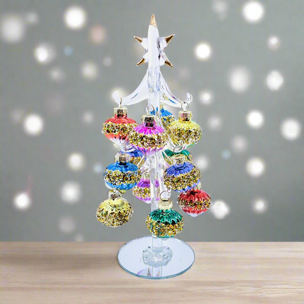 Glass Tree with Tear Drop Ornaments 13