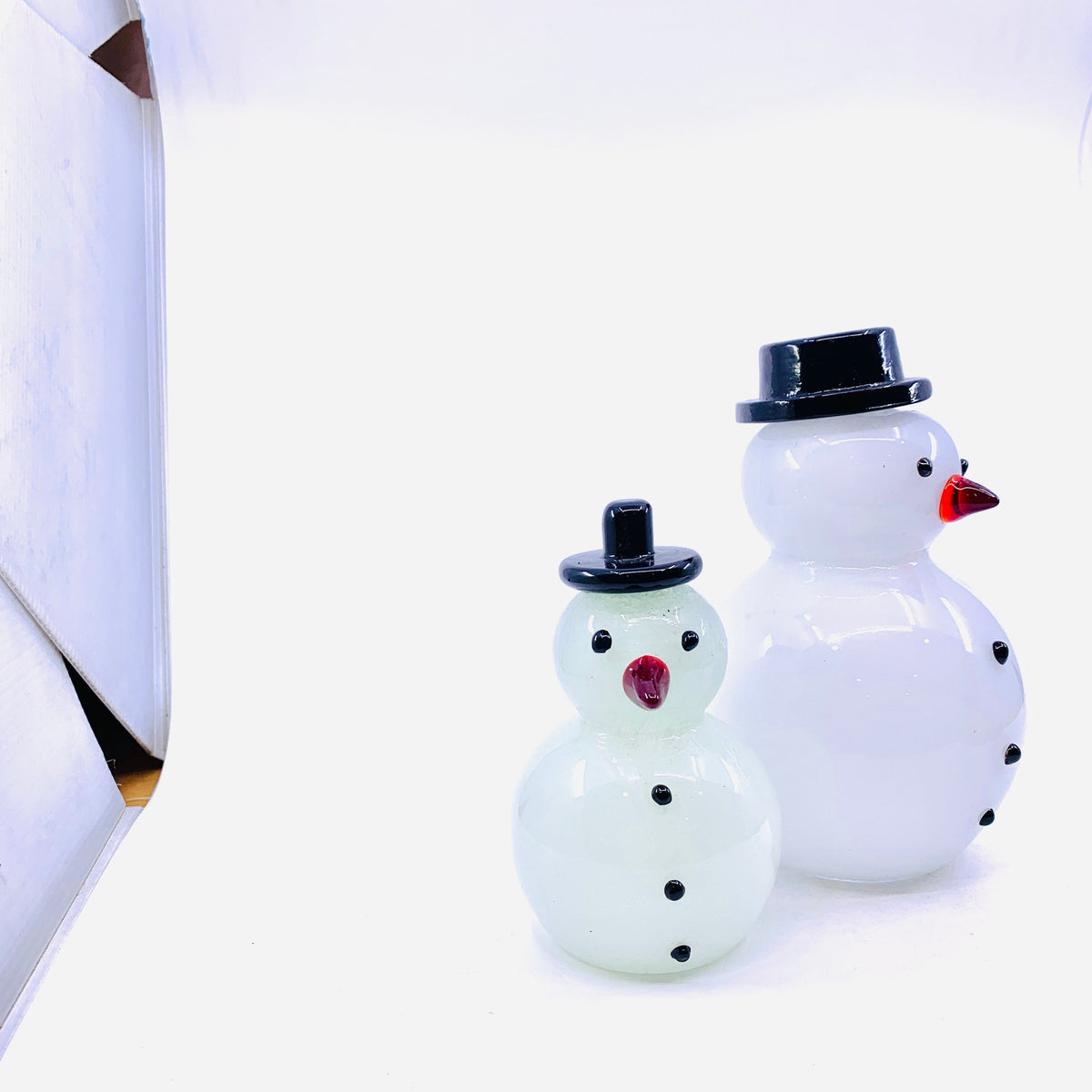 Blown Glass Snowman - Black Top Hat Diamond Star 