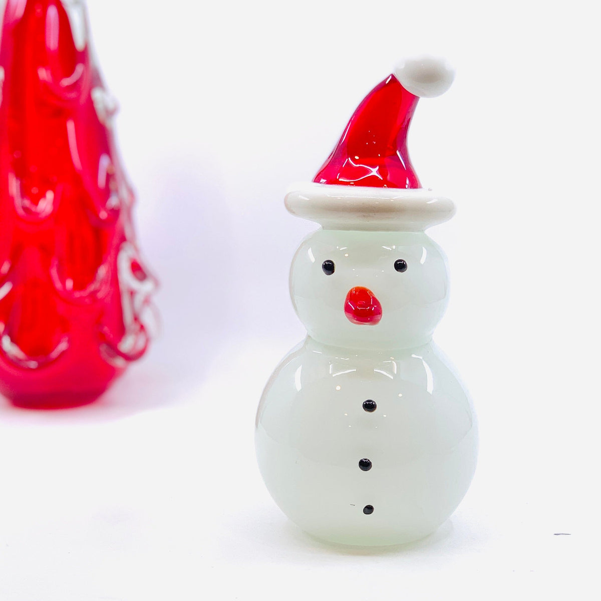 Blown Glass Snowman - Red Santa Hat Diamond Star 