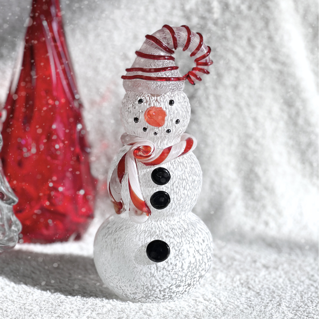 Blown Glass Snowman - Red Striped Hat