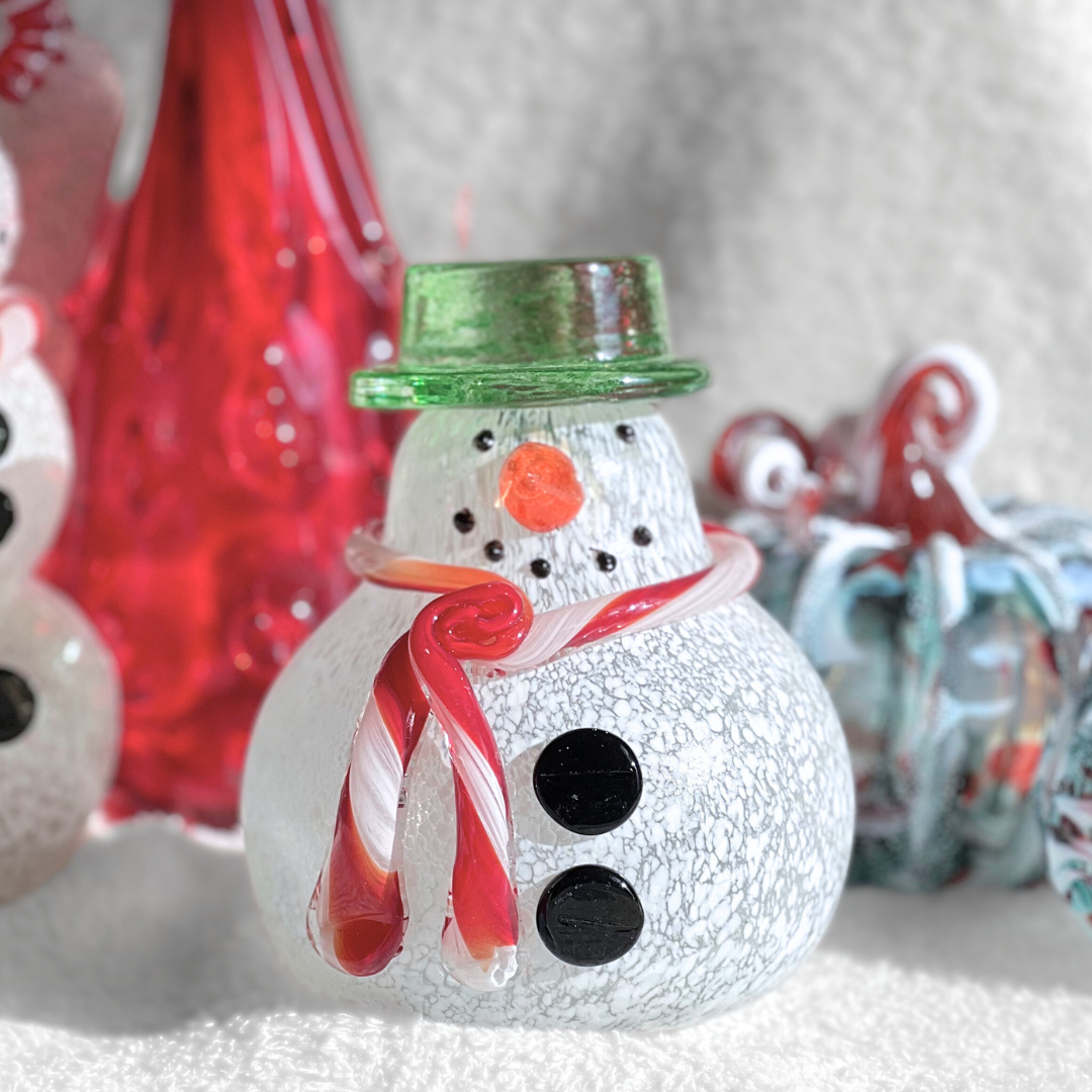 Blown Glass Snowman- Green Hat