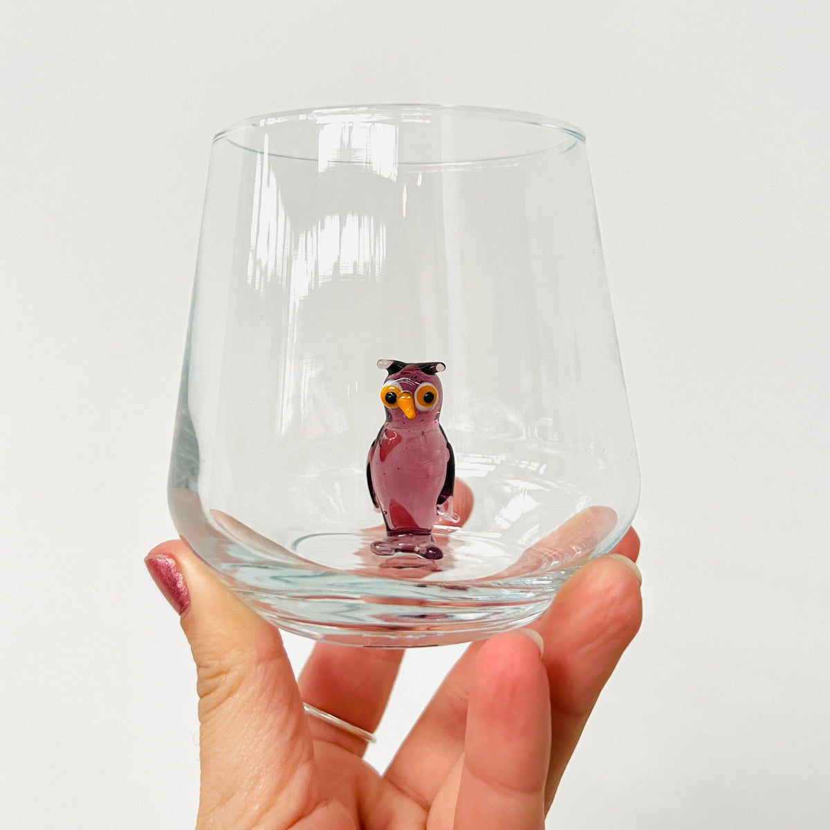 Tiny Animal Wine Glass, Purple Owl Decor MiniZoo 