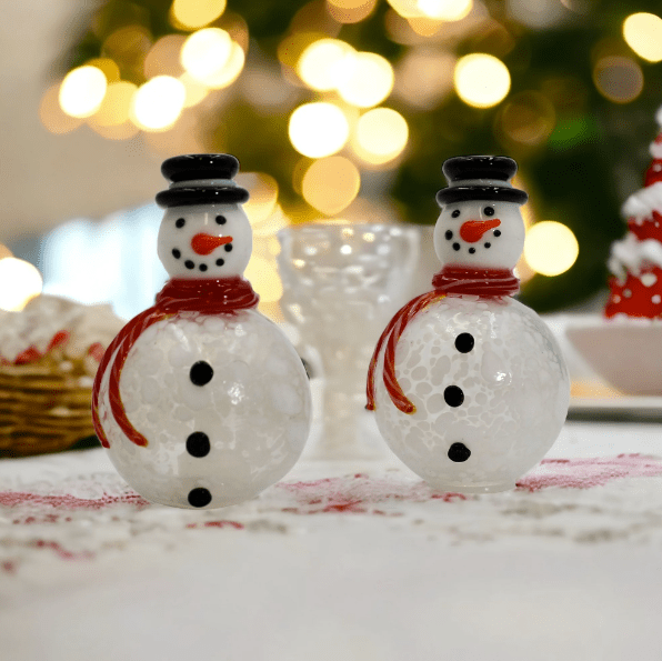 Glass Salt and Pepper Shakers, Snowmen Decor Gift Essentials 