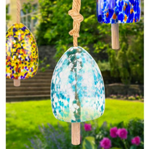 Blown Glass Bell Wind Chime, Cobalt Decor Gift Essentials 