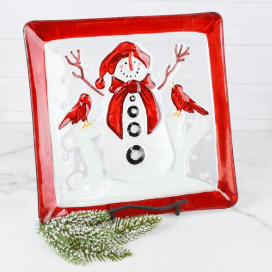 Glass Fusion Platter, Snowman Joy 12 Decor Gift Essentials 