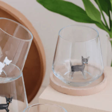 Tiny Animal Wine Glass, Cat White Decor MiniZoo 