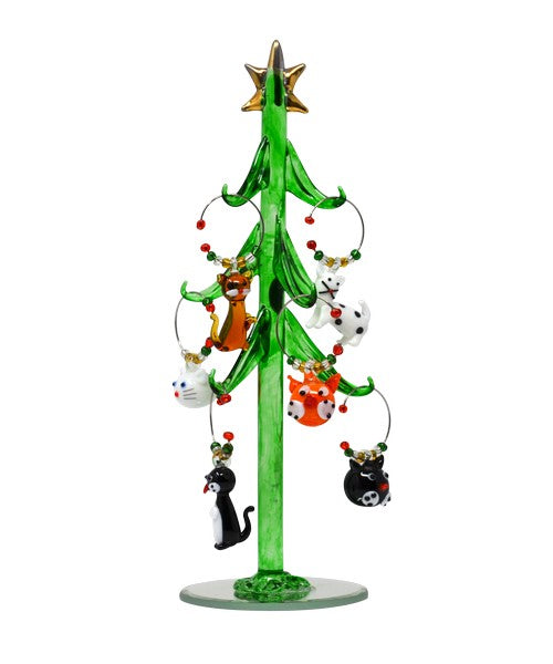 Glass Decorated Cat Wine Charm Ornament Tree 21