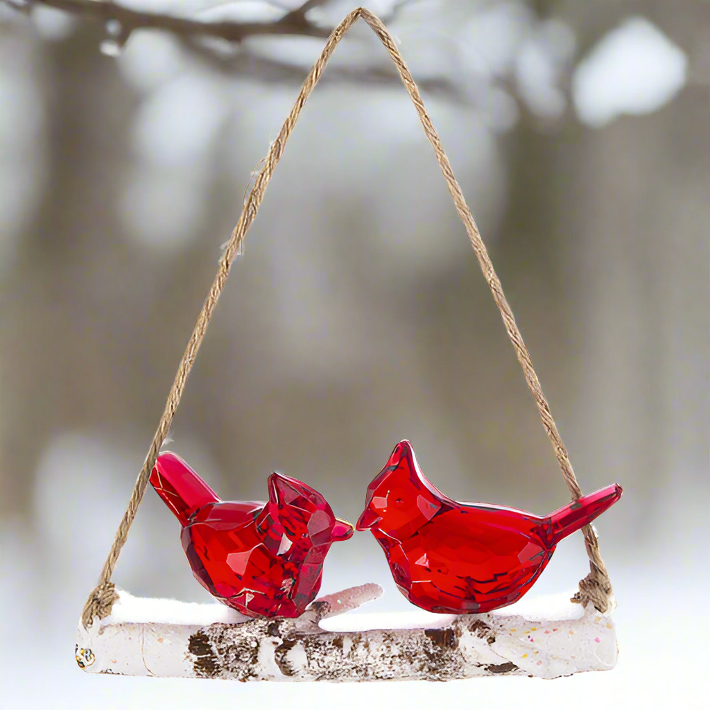 Acrylic Cardinals on a Birch Branch Ornament