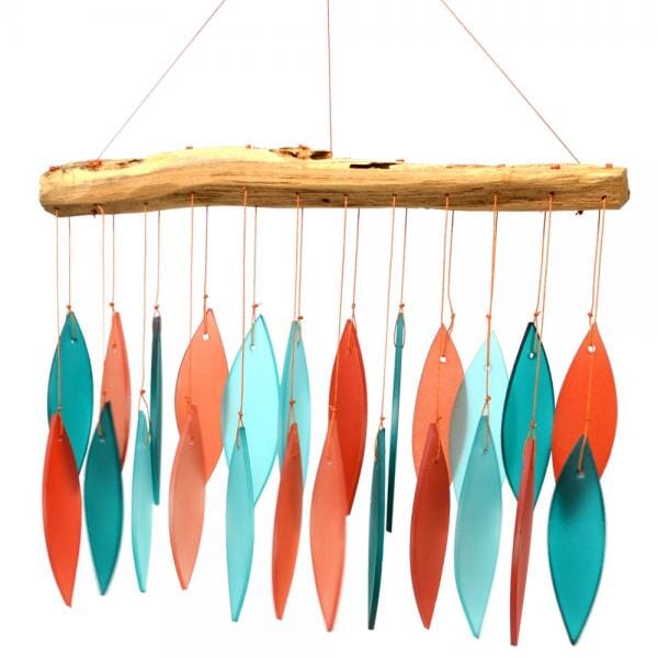 Coral and Teal Driftwood Glass Wind Chime Gift Essentials 