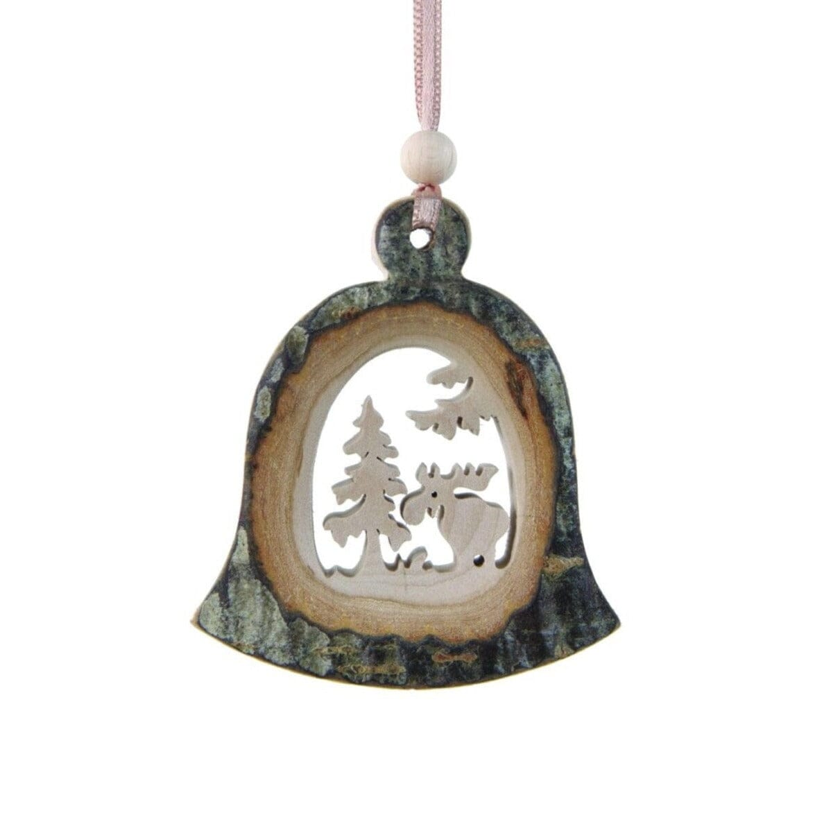 Hand Carved Bell Ornament with Woodland Scene 5 Dolfi 