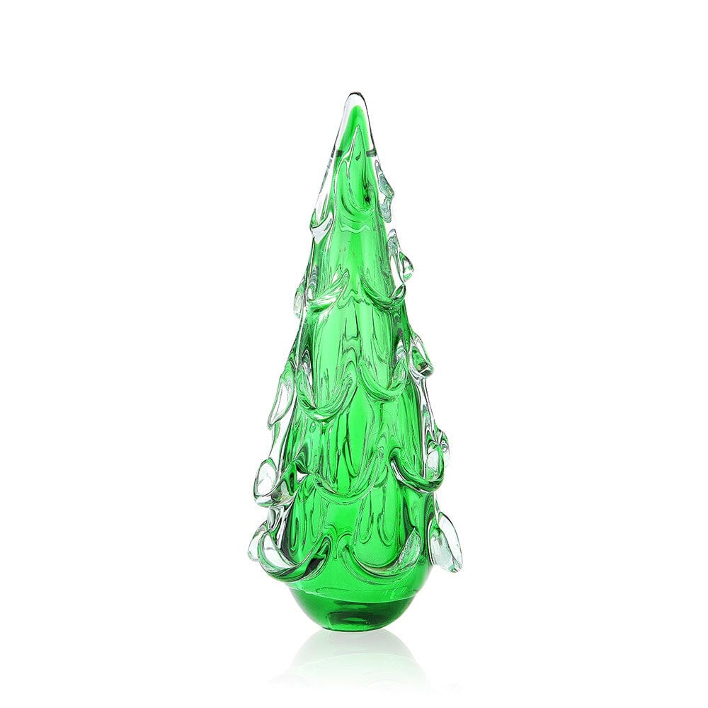 Snow Drift Blown Glass Tree, Green Small Diamond Star 