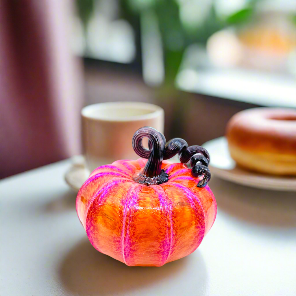 Dunkin Punkin - Orange Squat Pumpkin with Purple Shimmer and Black Stem