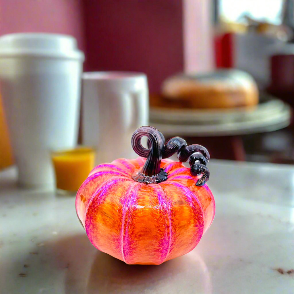 Dunkin Punkin - Orange Squat Pumpkin with Purple Shimmer and Black Stem